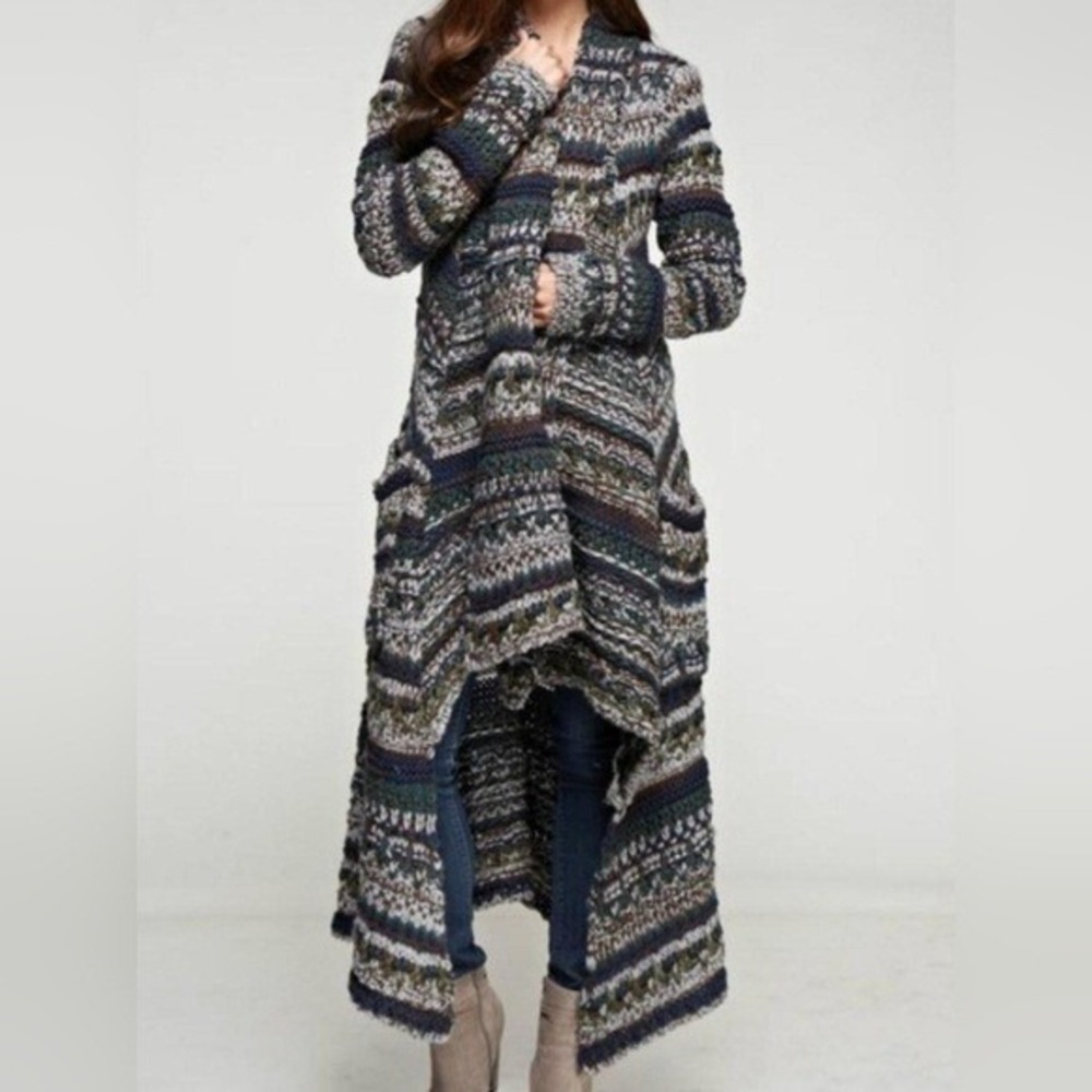 Love Stitch Multicolor Chunky Knit‎ Wool Blend Long Cardigan Duster Size S Boho